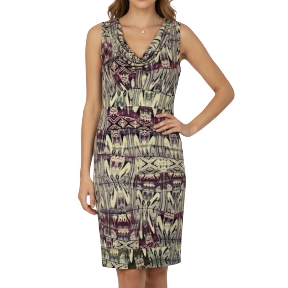 Papillon Blanc Artsy Boho V Neck Sleeveless Knee Length Dress Medium Cream